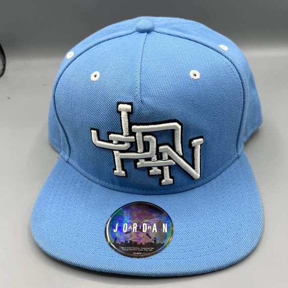 Air Jordan True Hat Men Blue Embroidered Logo Interlock Jumpman Snap Back Cap